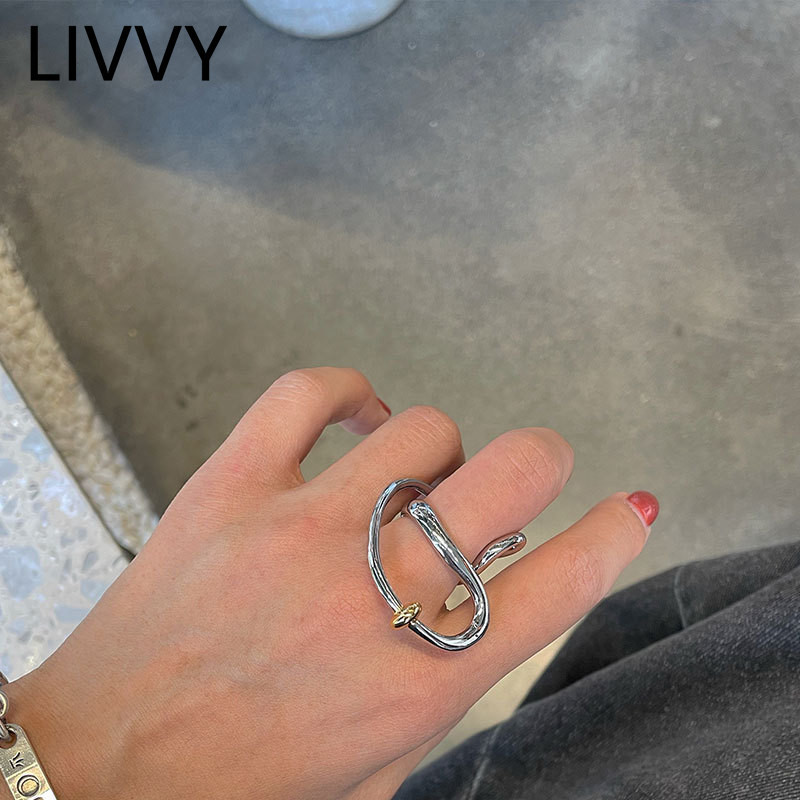 

LIVVY Exaggerate Simple Design Line Irregular Twist Adjustable Ring Women Personality High quality Silver Color Jewelry 220716