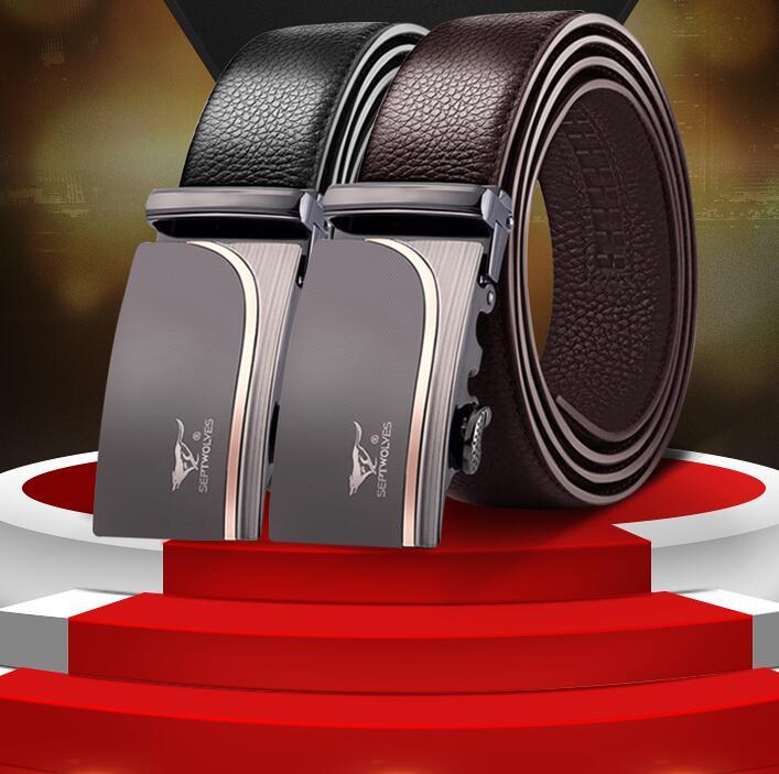 

Belts Gentleman Metal Automatic Buckle Bull Cow Skin Brand Belt Male High Quality Genuine Luxury Leather For Men StrapBelts, Black