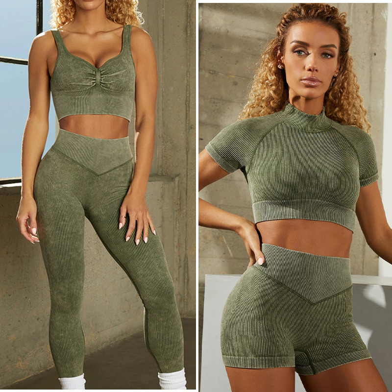 

Women Yoga Set Sports Clothing Sport Tights Sportswear Workout Clothes Gym High Waist Leggings Shorts Seamless Suit 220616, Army green pants