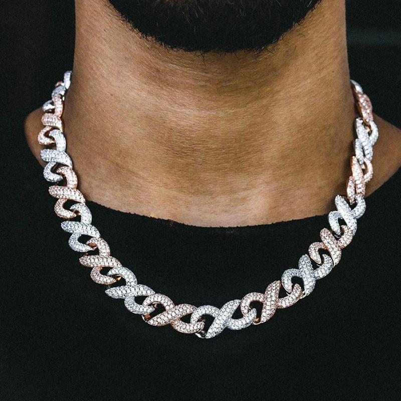 

Chokers Design Two Tone Big Heavy Cuban Link Chain Necklace Iced Out Bling 5A Cubic Zirconia Fashion Party Jewelry For WomenChokers