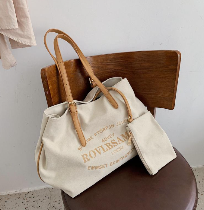 

Boutique Evening Bag Fashion Letter Canvas Large Capacity Totes Women Students Lady Big Purses, Aspic