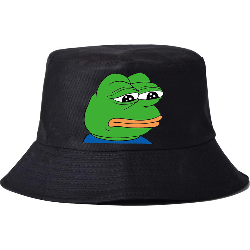 

VORON New Men Hot Sun Hat Sad Frog Print Fisherman Panama Cap Bob Chapeau Cotton Brand Summer Bucket Hat For Women Hip Hop cap, Black
