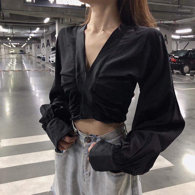 

Women's Blouses & Shirts GUUZYUVIZ White Chiffon Womens Tops And Autumn Winter Solid Korean Women Top Long Sleeve Fashion Clothes, Black
