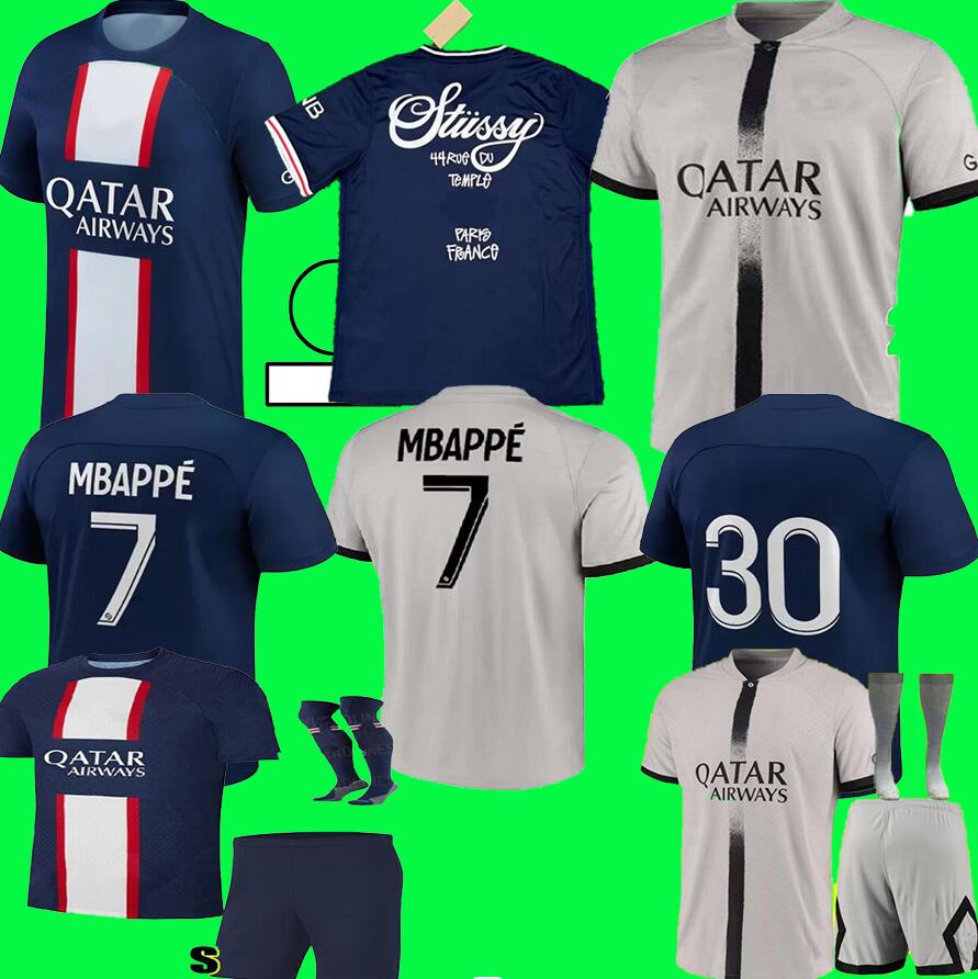 

MESSIs 22 23 HAKIMI RAMOS 4th soccer jersey MBAPPE VERRATTI MARQUINHOS KIMPEMBE Icardi maillot de foot Stussy x psgs special version man BOY kids kit football shirts, 22 23 home pacth