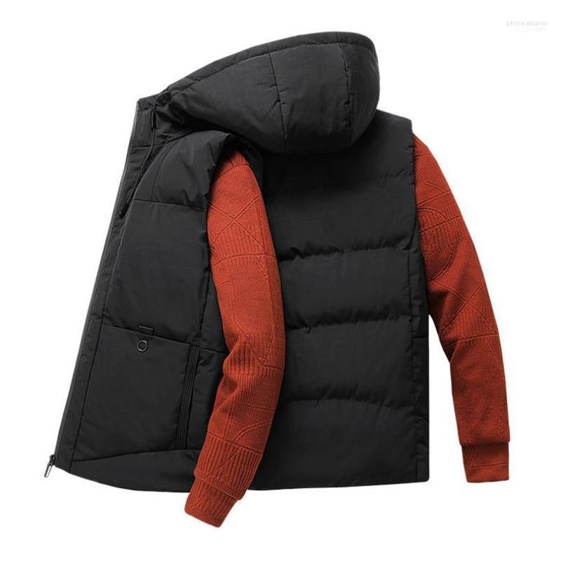 

Men's Vests Vest Men Autumn Jackets Thick Man Sleeveless Coats Male Warm Cotton-Padded Waistcoat Gilet Veste Phin22, Black