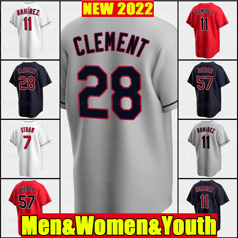 

21 22 Top New Cleveland 11 Jose Ramirez Jersey 57 Shane Bieber 28 Ernie Clement 0 Andres Gimenez 1 Amed Rosario 44 Bobby Bradley Custom Men Women Youth Baseball Jerseys, As shown
