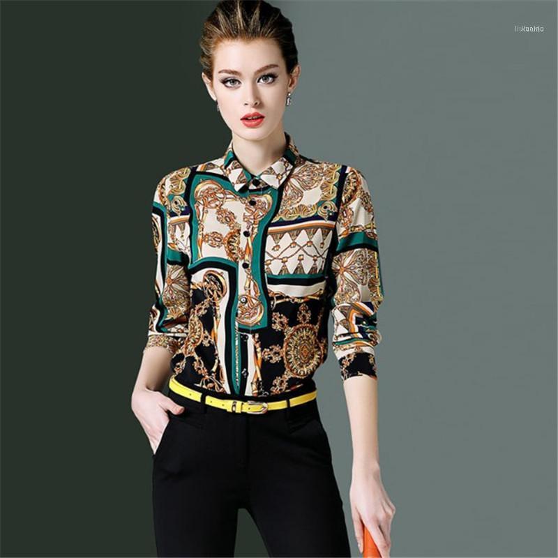 

Women' Blouses & Shirts High Quality Fashion Shirt Women Long Sleeve Print Blouse Single-breasted Loose Temperament OL Office Lady, Mixed