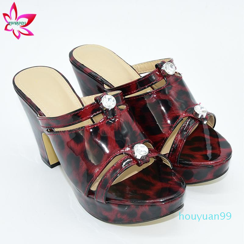 

Fashion Classics Style African Women Shoes In Yellow Leopa Color For Party Slingback Sadals High Quality Wedding1, Wine leopard