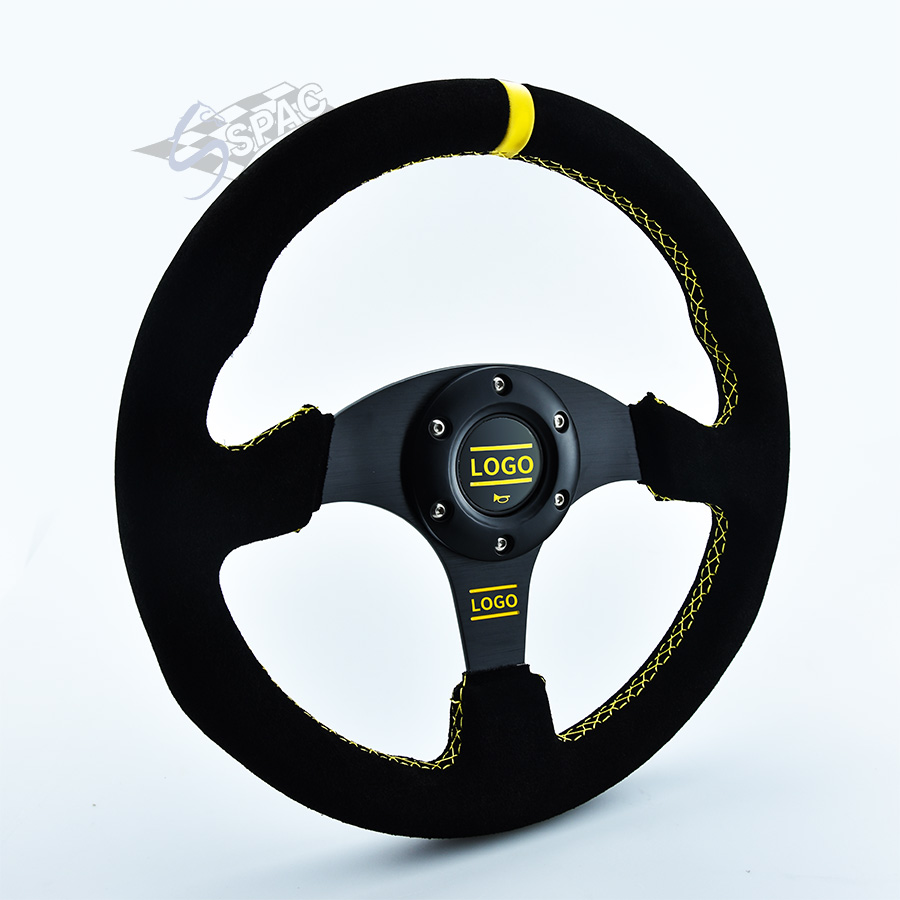 

13inch JDM Logo Flat Dish Suede Leather Racing Car Steering Wheel Universal