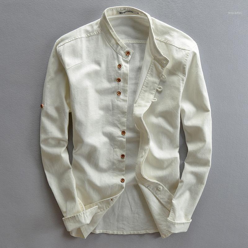 

Spring Men's Cotton Linen Shirts Long Sleeve Men Casual Slim Mandarin Collar High Quality Beach Shirt Plus Size 7XL, 01
