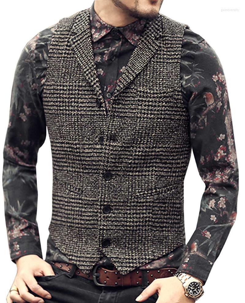 

Men's Vests Mens Suit Vest Lapel Neck Wool Brown Single-breasted Slim Fit Waistcoat Casual Formal Business Groomman For Wedding Man Guin22