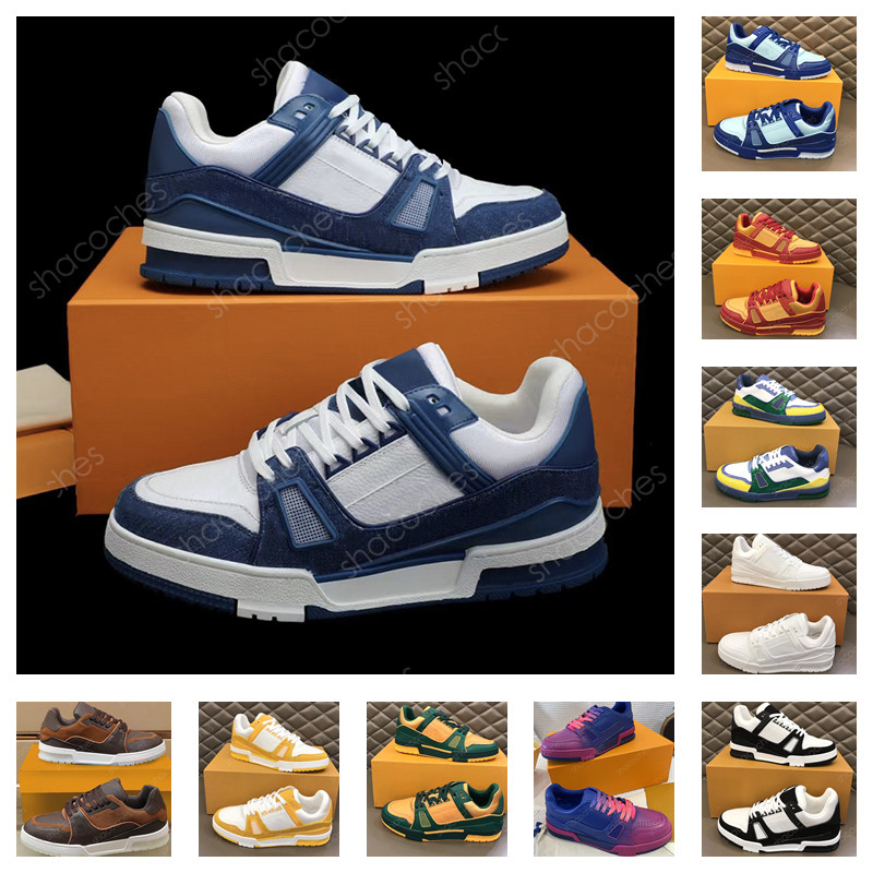 

Designer Fashion Trainer Sneaker intage Casual Shoes Virgils abloh Alligator-embossed bright colors Grey Brown White Green calf leather French Ablohs Mens Shoe, 21