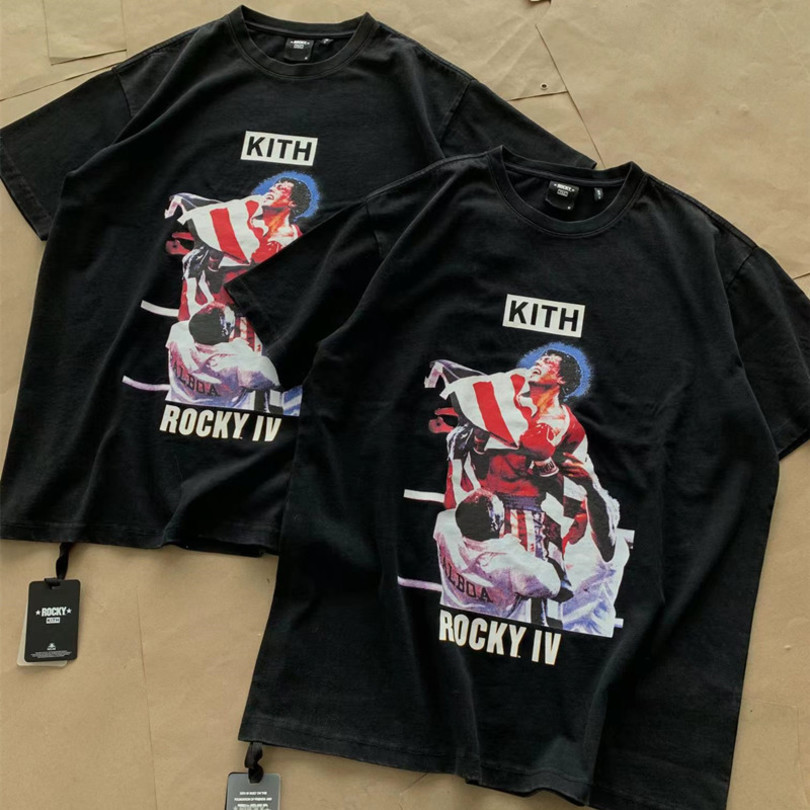 T-shirt Short sleeve Kiss Stallone Rocky Iv Victory Sleeve American Fashion Street Casual Loose Men and Women Lovers fabric