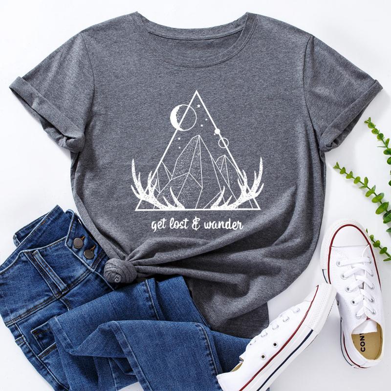 

Summer Plus Size TShirt Women Moon Mountain Print 100%Cotton Tops Shirt O Neck Short Sleeve Tees Woman Tshirts Clothing Women' T-Shirt, Green