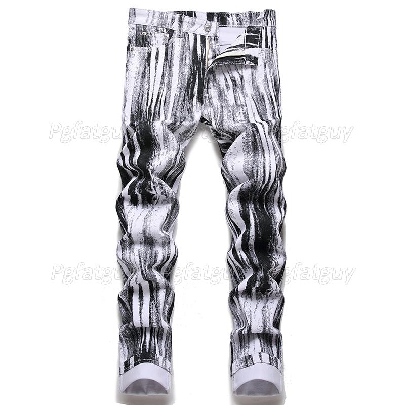 

Men's Jeans Stretch Flow Ink Printing Men's Summer Street Cotton Denim Pants Mid Waist Fashion Casual Trousers Vaqueros De HombreMen's, 5711