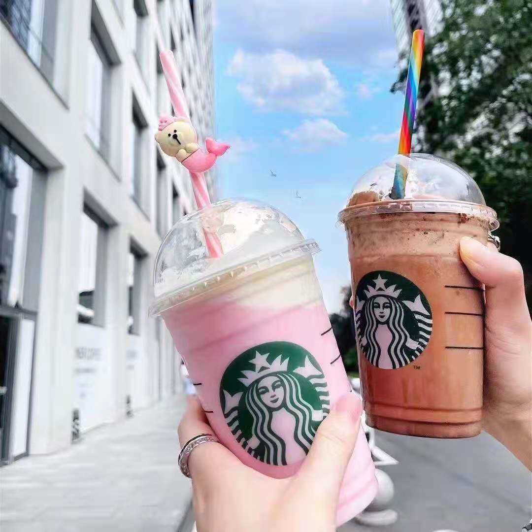 Starbucks Mermaid straw special for summer colorful limited set straw brush storage bag fish tail cute bear rainbow-image-759375897