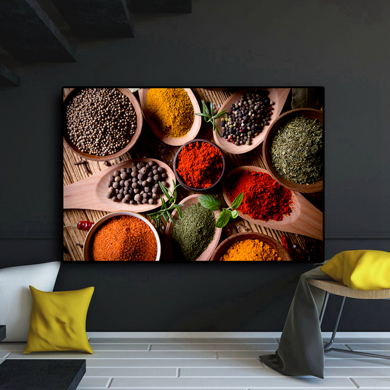 

Colorful Grains Spices Spoon Kitchen Canvas Painting Cuadros Modern Scandinavian Posters and Prints Wall Art Picture Living Room