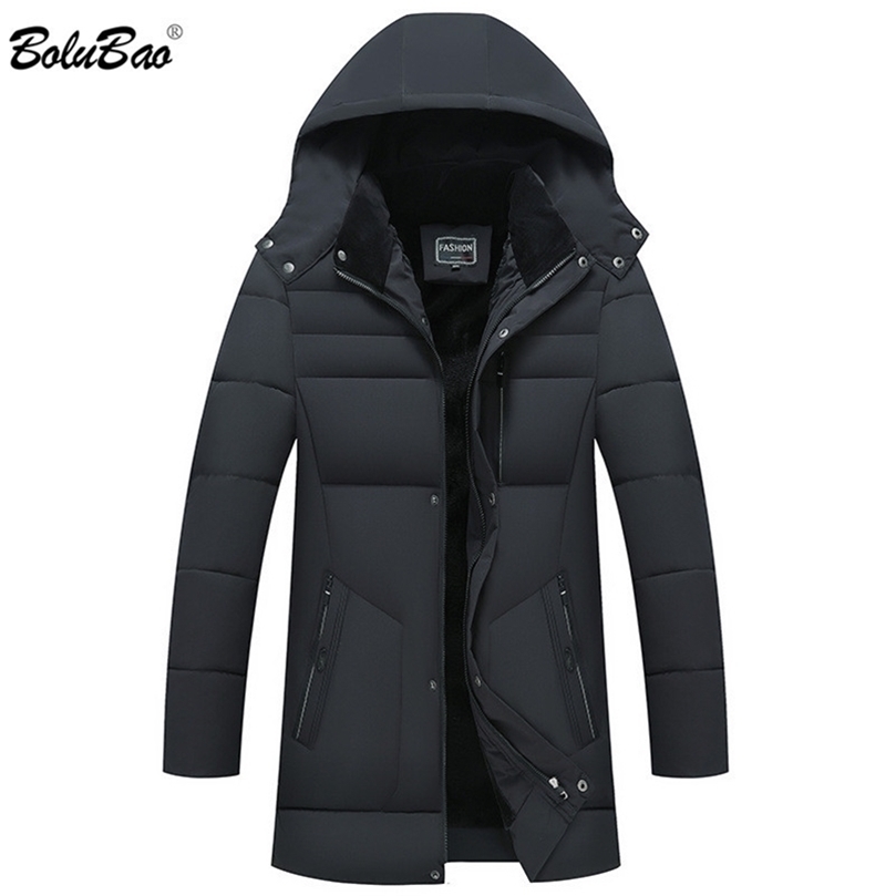 

BOLUBAO Winter Men Brand Solid Color Hooded Parkas Mens High Quality Long Parkas Casual Hooded Parkas Outerwear 201201, Black