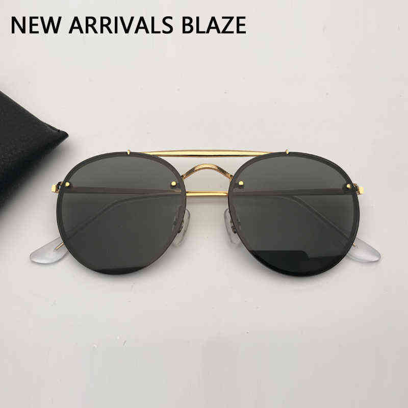 

Fashion Designer Round Sunglasses Men Women Double Bridge Blaze Sun Glasses De Soleil with Leather Case and Retail Packages