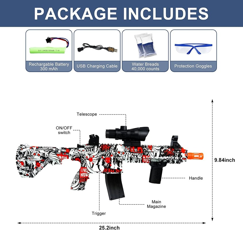 

toy gun Gel Ball Blaster M416 with 40000 Water Beads Electric Splatter Ball Rechargeable Batteries for Outdoor Shooting Game Kids Boys Girls