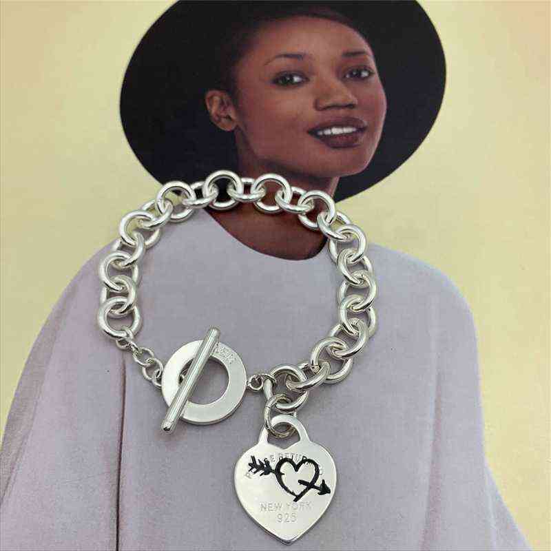 

Bangle New Heart-shaped Bracelet S925 Sterling Silver 1 Womens Tf Style Buckle Pendant Rose Bright Love G220510
