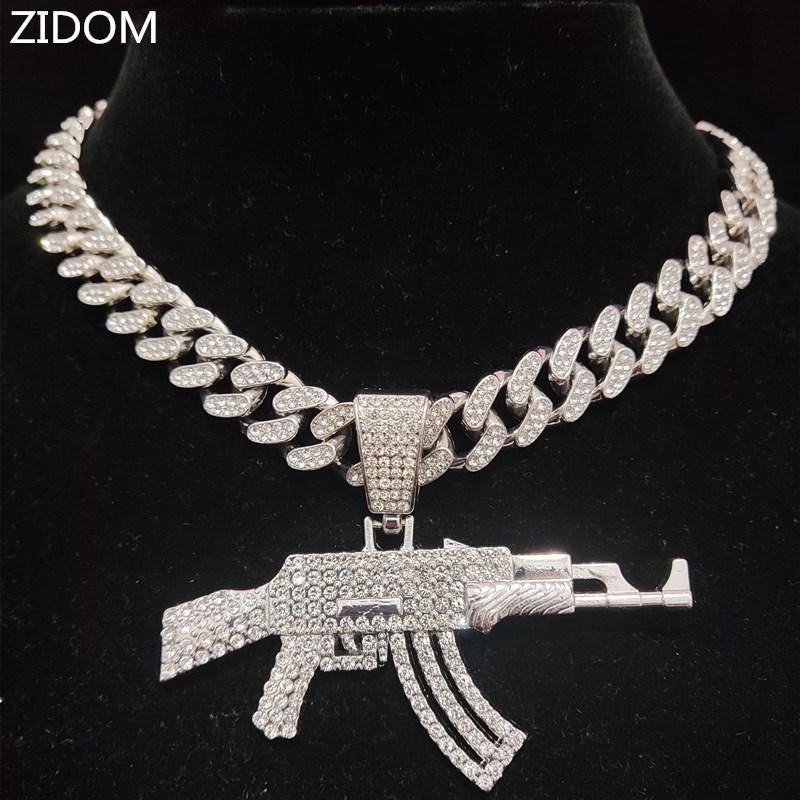 

Pendant Necklaces Men Women Hip Hop Gun Necklace With 13mm Cuban Chain HipHop Iced Out Bling Fashion Charm JewelryPendantPendant