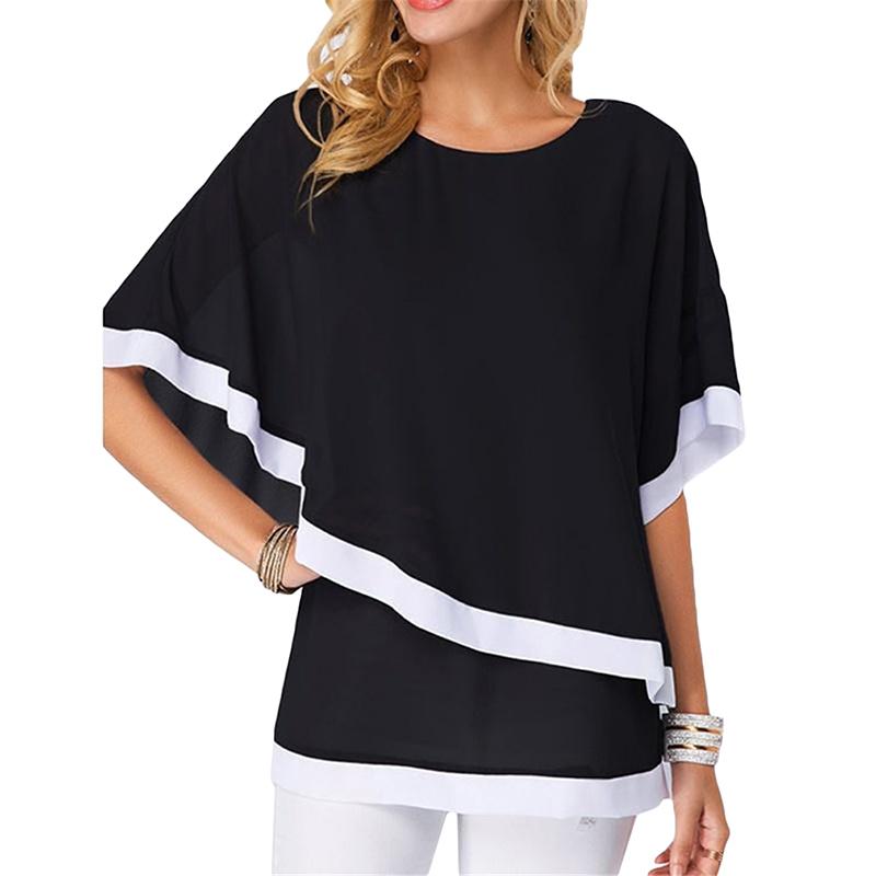 

Women' Blouses & Shirts Plus Size For Women 4xl 5xl Large Chiffon ShirtsWomen' Patchwork Double Layer Tops Casual Batwing Tunic 2022 Autumn, Black