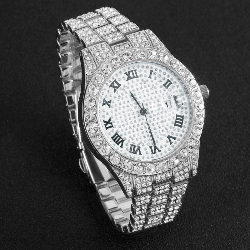 

Wristwatches Iced Out Diamond Watch Quartz Gold Silver Color Micro Paved Hip Hop Personality Stainless Steel 2022Wristwatches, 20cm bracelet