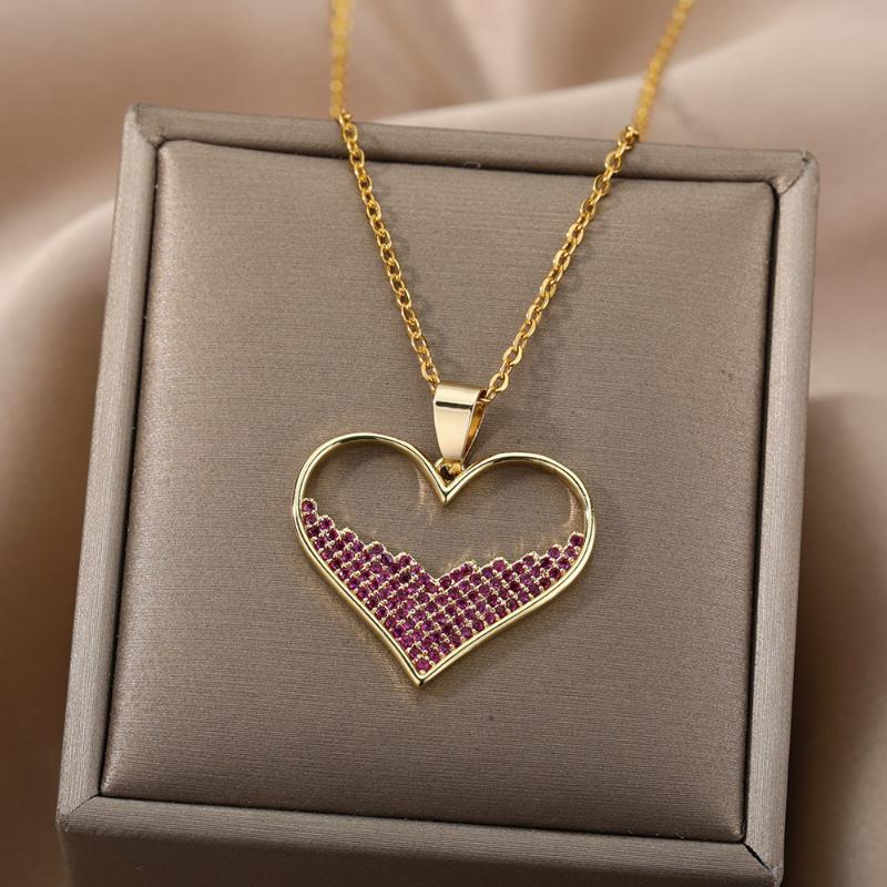 

Chains Hollow Zircon Heart Necklaces For Women Pendant Chain Choker Necklace Couple Wedding Boho Jewelry Accessories GiftChains