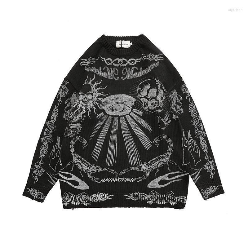 

Men's Sweaters Ins Dark Street Culture Skull Print Knitted Sweater Men And Women Retro Bf Wind Casual WholesaleMen's Olga22, Black