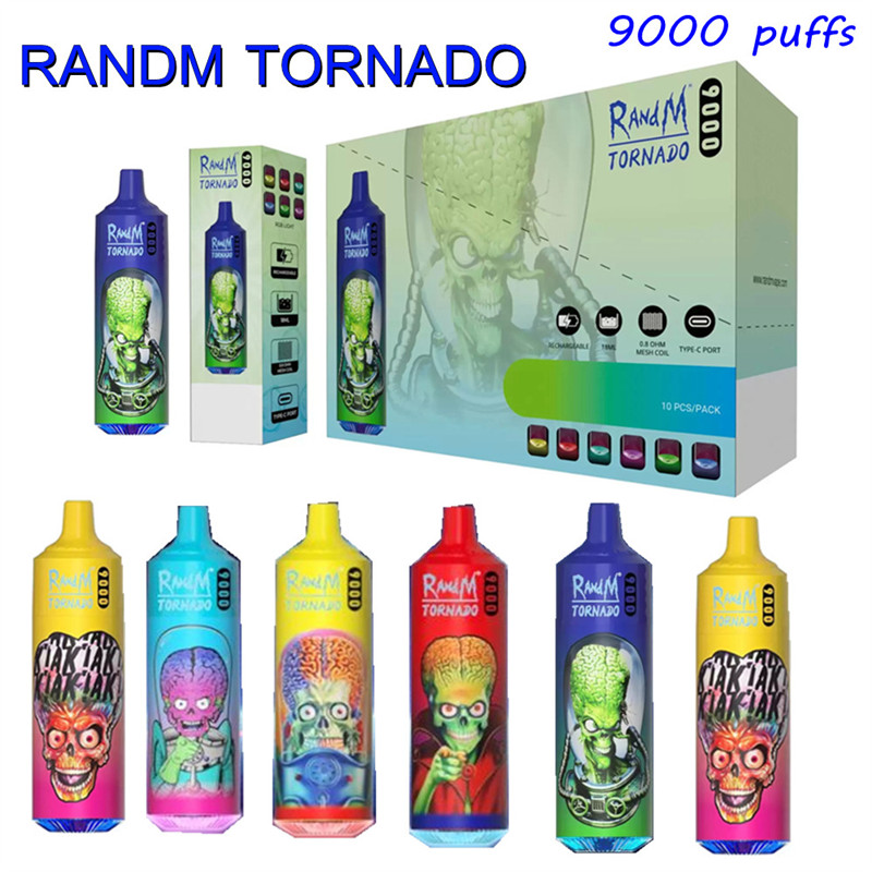 

Genuine RandM Tornado 9000 Puffs Electronic Cigarette 8000 Puffs Rechargeable Disposable Vape 18ML Prefilled Pod Ecig With Mesh Coil RGB Light 0% 2% 3% 5%