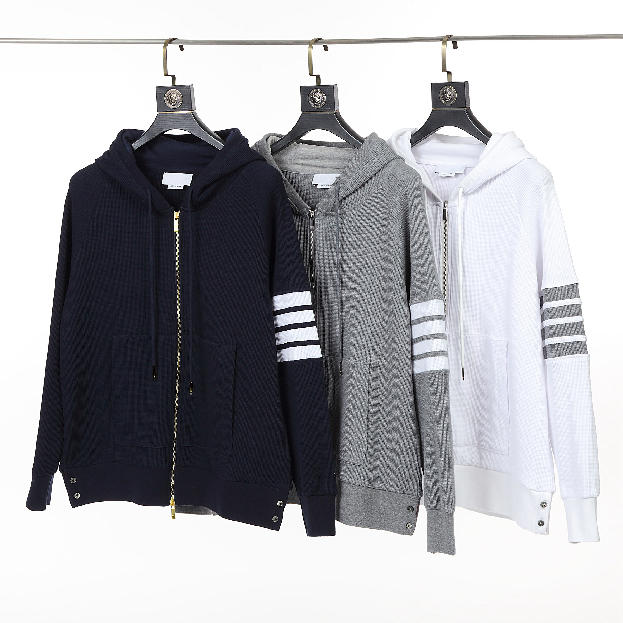TB Men's Hoodie & Sweatshirts New Waffle Hooded Cardigan Yarn Yarn Four-Bar Sweatshirt Women's Casual Zip Loose Jacket Coat #S-XXXL