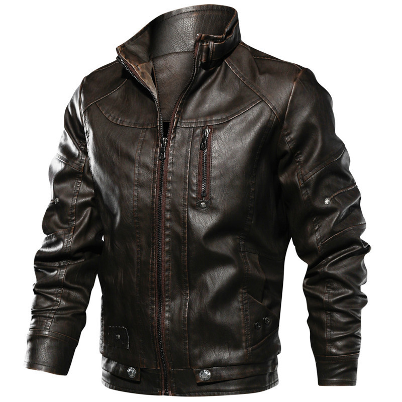 

Leather Jacket Men Brand Casual Solid Mens Leather Jackets Autumn Winter Motorcycle PU Leather Male Outwear jaqueta de couro 220816, Coffee