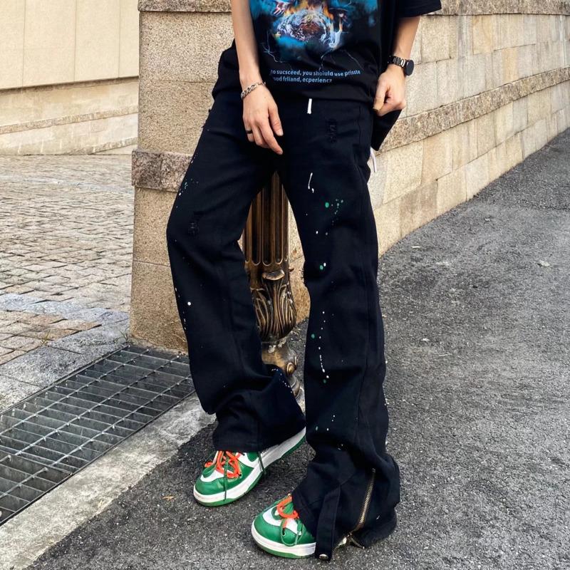 

Men' Jeans Black Ink Splash Men Fashion Casual Baggy Streetwear Loose Hip Hop Straight Denim Pants Mens Trousers -4XLMen