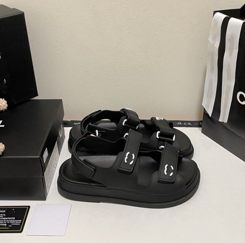 

2022 Designer Women sandal C Rubber Jelly Sandals candy color woman Slides Hook Loop Flat Mule Platform Shoes Adjustable Buckle summer Shoe 35-40 With box, Black