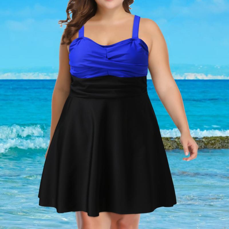 

Women's Swimwear Women's Large Size Swimsuit Two-piece Contrast Color Tummy Control Swim Dress With Shorts Trunks Sets Beachwear Tankini, Black