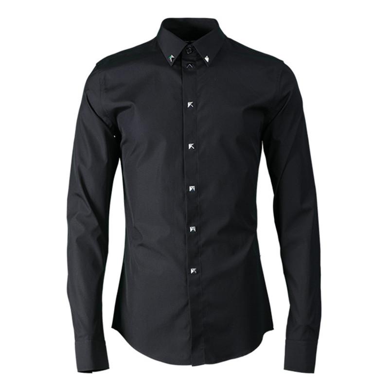 

Men's Casual Shirts Design Long-sleeved Black Solid Men Brand Quality Shirt Spring And Summer Tops Male Overhemd CamisaMen's