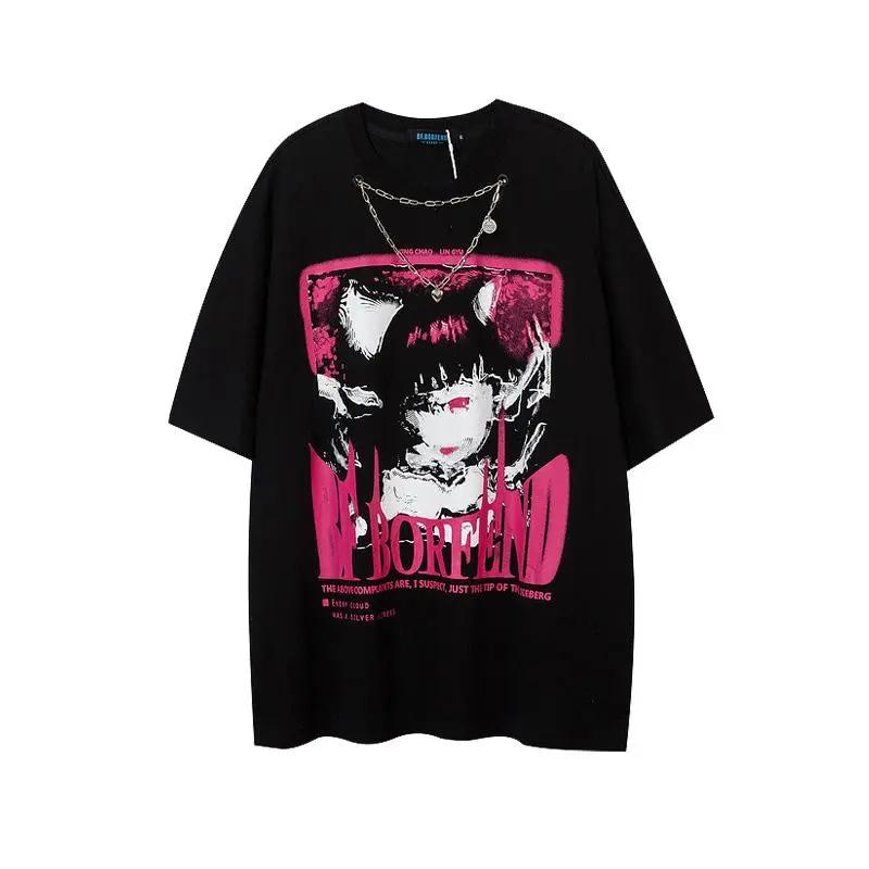 

Women' T-Shirt E Girl Anime Tshirt Clothes Fashion Graphic Harajuku Kawaii Summer Tops For Women Cartoon Streetwear Hip Hop Lron Chain Tren, Black