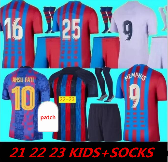 Barcelone ANSU Fati Camisetas de Football Soccer Jersey Memphis Pedri Kun Aguero Barca 23 2022 2023 F. De Jong Dest Kit Kirt Men Kids Sets Thir