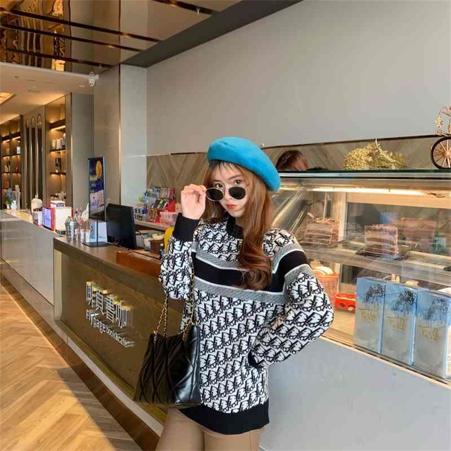 Laohuachao brand family autumn winter new letter jacquard sweater loose large version double-sided sweater women 85% off Factory clearance