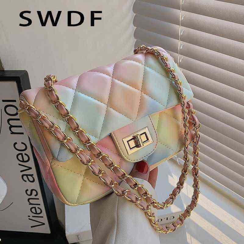 

Luxury Brand Designer Rainbow Chain Purses Women Shoulder Crossbody Bags Fashion Handbags Ladies Messenger Bags Totes 220426, Rainbow b