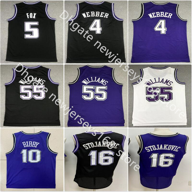 Basketball 5 Fox 10 Mike 55 Jason Bibby Williams Jerseys Retro Stitched 16 peja 4 Chris stojakovic Webber Mens Jersey 1998-99 Black Purple White
