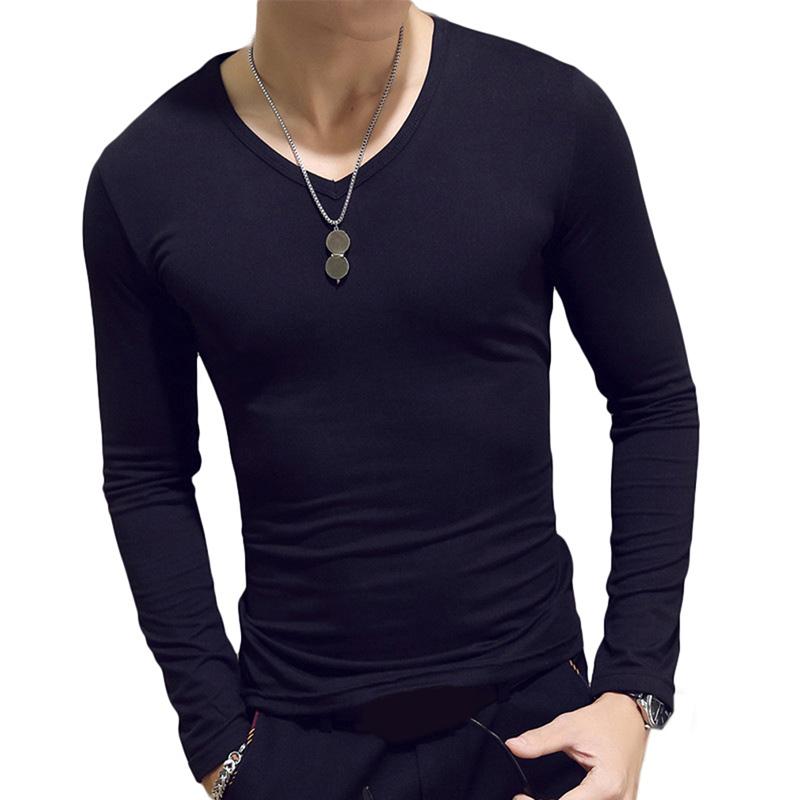 

Men's T-Shirts 1pc Fashion Classic Long Sleeve T-Shirt For Men Fitness T Shirts Slim Fit Designer Solid Tees Tops, V neck dark blue