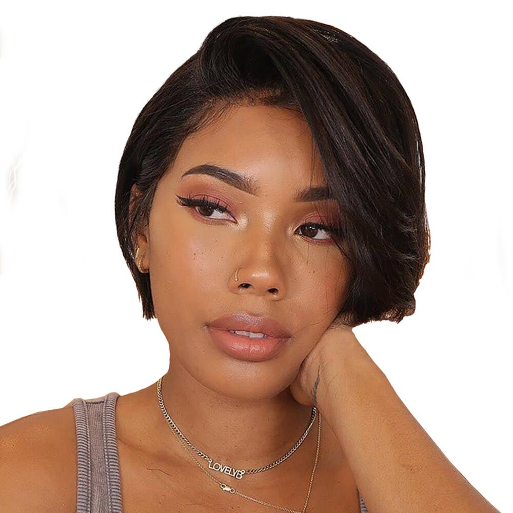 

Short Human Hair Wigs For Women Bone Straight Bob Wig 13x4x1 Lace front Wig, #1b