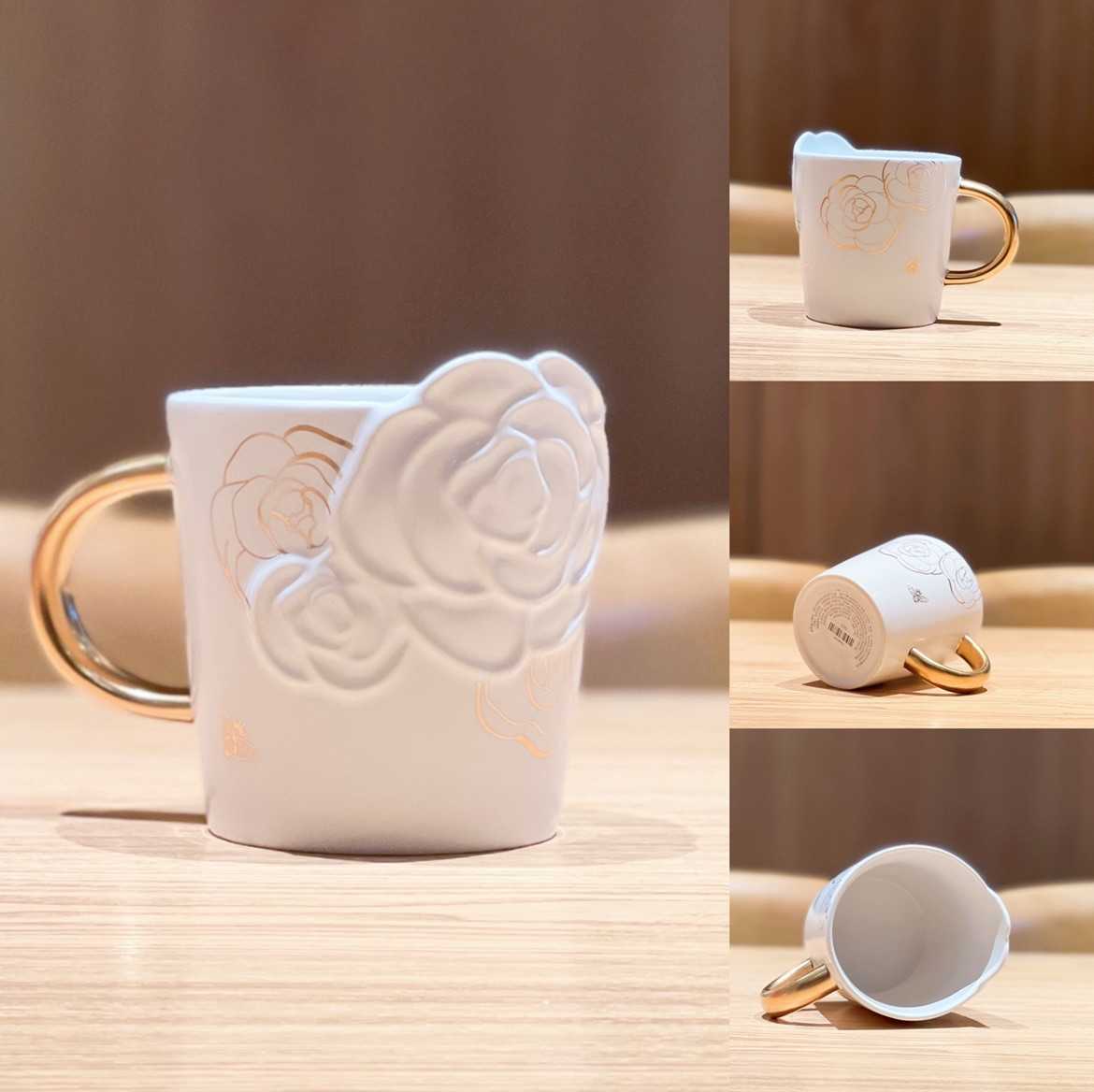 Starbucks 2022 cup 414ml three-dimensional camellia flower Mug ceramic coffee with handle desktop-image-759847023