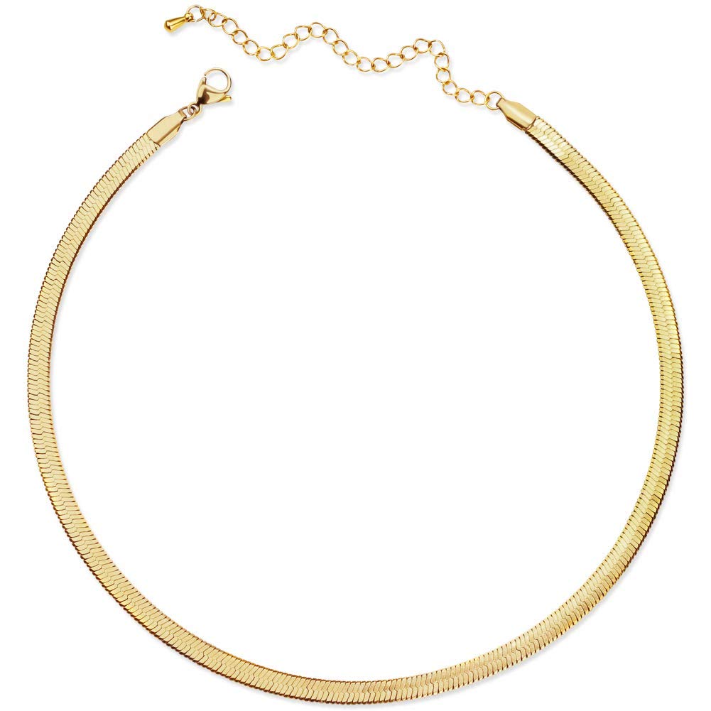 

Collar Necklace Gold Flat Chain Necklaces For Women Stainless Steel Snake Cute Chokers Minimalist Jewelry Simple Gift amROI