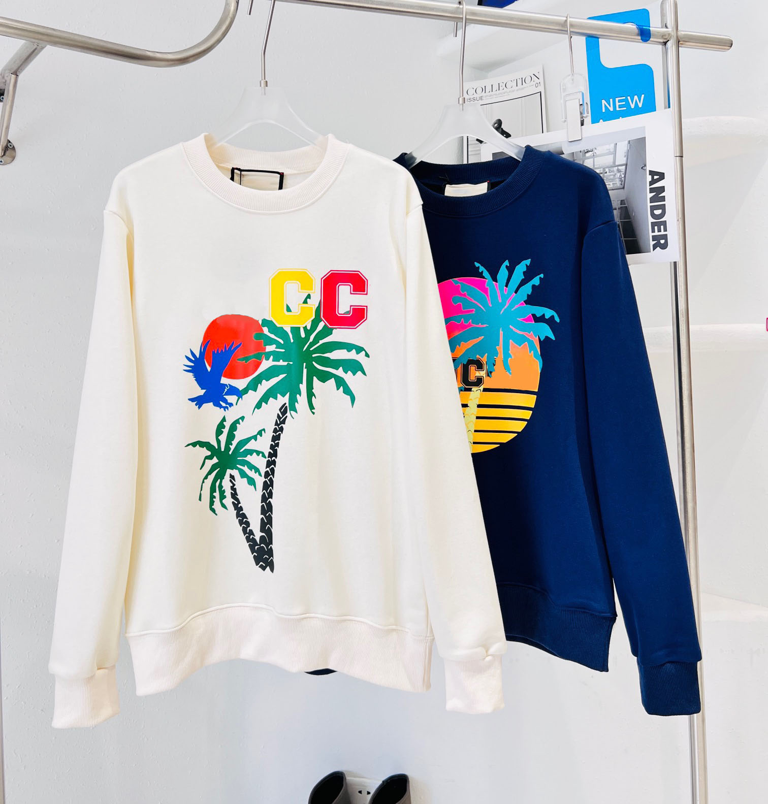 

New AOP jacquard letter knitted sweater in autumn / winter 2023acquard knitting machine e Custom jnlarged detail crew neck cotton gesW, Blue