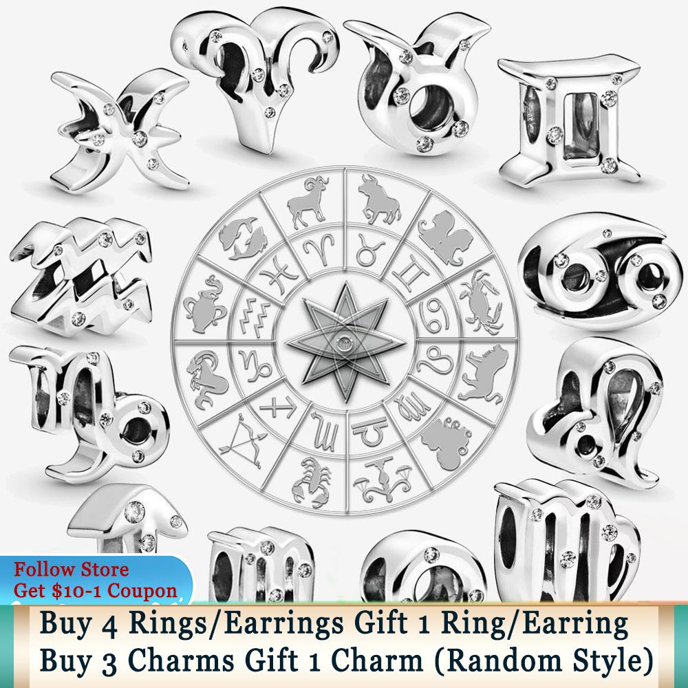 

925 Silver Fit Pandora Charm 925 Bracelet 12 Constellations charms set Pendant DIY Fine Beads Jewelry