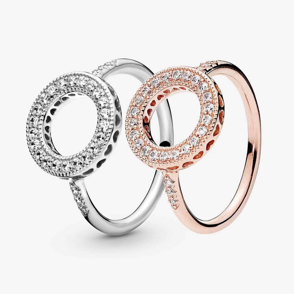 

New Brand 100% 925 Sterling Silver Rose Gold Sparkling Halo Ring With Cubic Zirconia Stones For Women Wedding Rings Fashion Jewelry