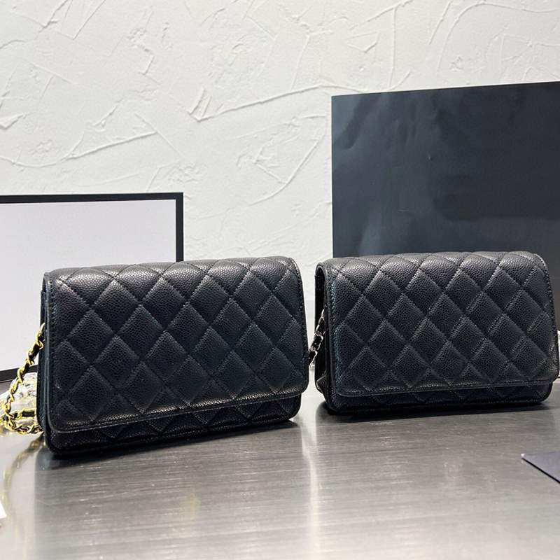 

Classic Top Chain Fashion luxury Designer Bags Plaid leather handbags 2022 high quality caviar chains shoulder bag lady women Famous brand Cross body totes female, Black